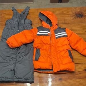 Orange and Gray Kids' Winter Jacket and Snow Pants Set